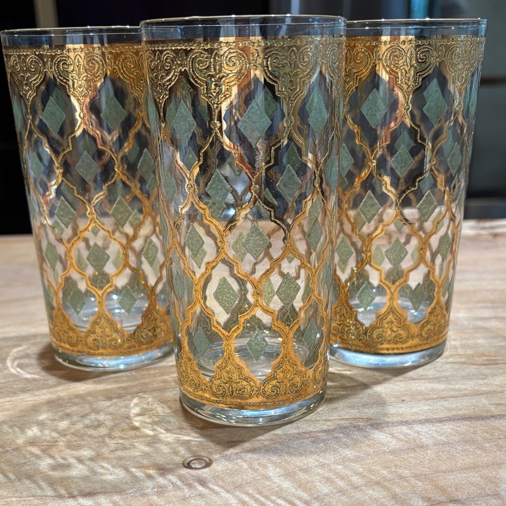 Vintage Culver Valencia Highball Glasses- Moroccan Style -collectible 22 K Gold